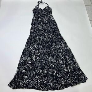 Express Black And White Geo Floral Print Maxi Dress Ruffle Hem Size XXS